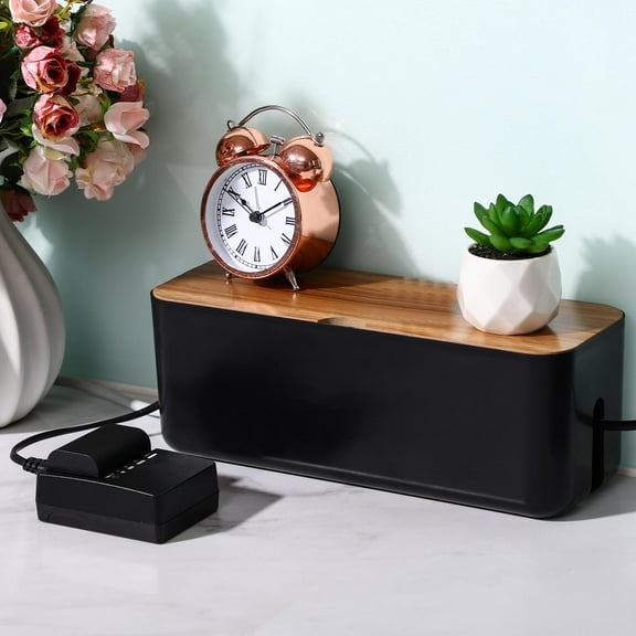 STOBOK Cable Organizer Box Black Wooden Power Cord Storage Desk Wire Management