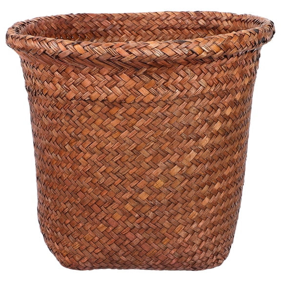 STOBOK 1Pc Natural Straw Waste Paper Basket Coffee Color Desktop Trash Can for Office