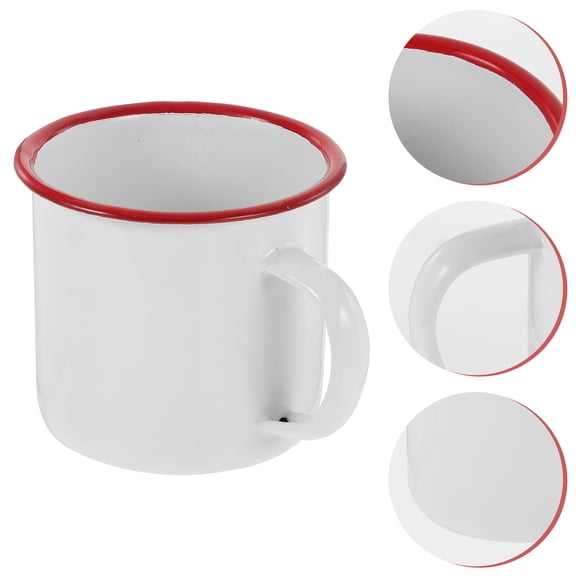 STOBOK Vintage White Enamel Drinking Cup with Comfortable Handle for Hot and Cold Beverages