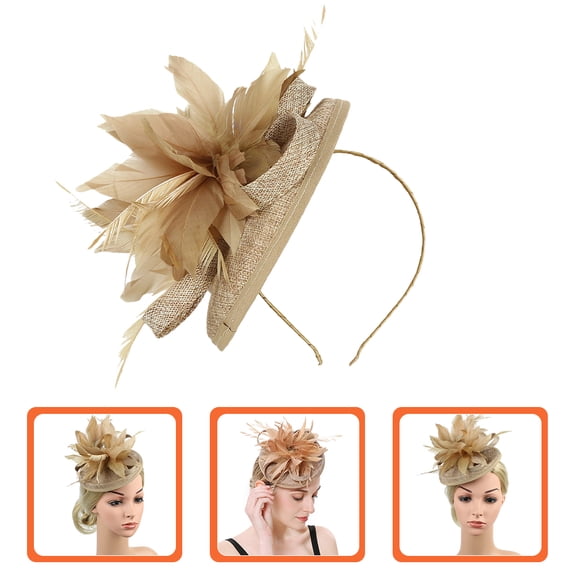 STOBOK Fashion Hat Golden Faux Plume 1Set Elegant Appearance for Ladies Tea Party