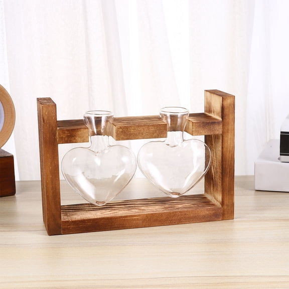 STOBOK 2Pcs Heart Shape Glass Vase with Wooden Stand Artistic Hydroponic Container
