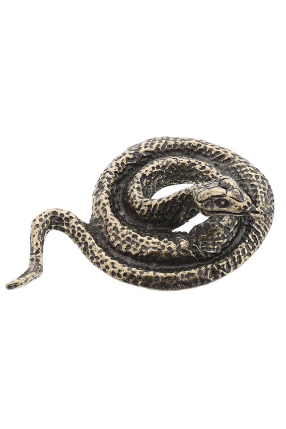 Golden Brass Snake Statue Small Sculptured Figurine for Desk and Home Decor