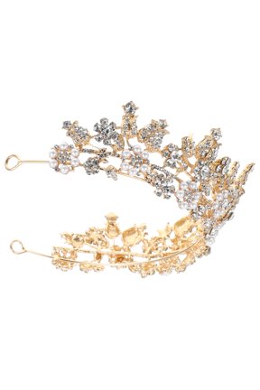 Shiny Golden Tiara with Imitation Pearls for Brides and Wedding Decor