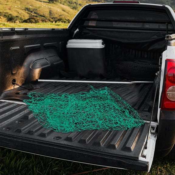 STOBOK Green Nylon Truck Bed Netting with Elastic Bungee Cords for Securing Trailer Cargo
