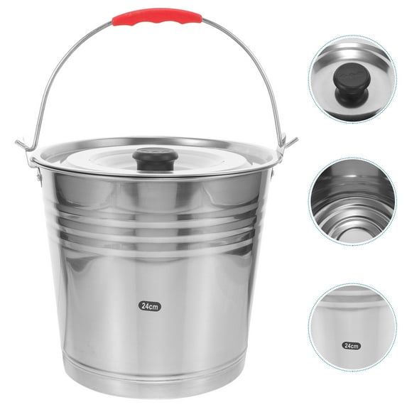 STOBOK Stainless Steel Water Bucket with Handle and Lid for Party Beverage Ice Storage and Cooling