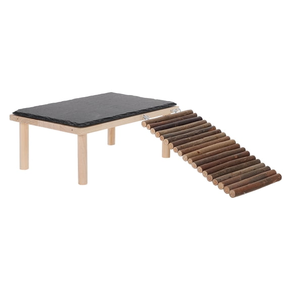 STOBOK Lizard Basking Platform Black Wooden and Stone for Pet Reptiles 1Set