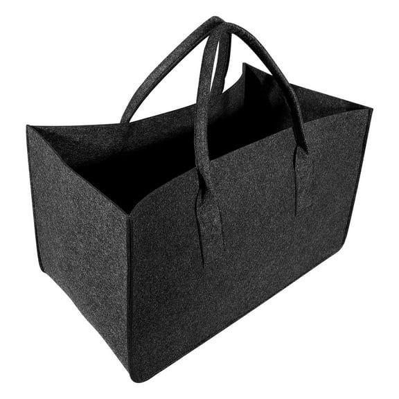 STOBOK Black Felt Storage Handbag Foldable Firewood Tote with Carry Handle