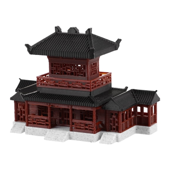 STOBOK Hexagonal Pavilion Statue Brown Plastic Asian Zen Garden Decor 1Set