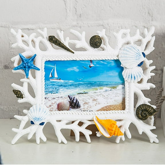 STOBOK Creative Photo Frame with Shells Resin Nautical Theme Photo Display 1Pack