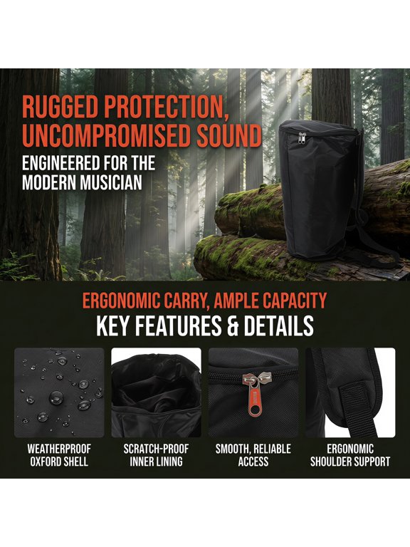 Portable African Drum Bag Waterproof Black Oxford Cloth for Instruments