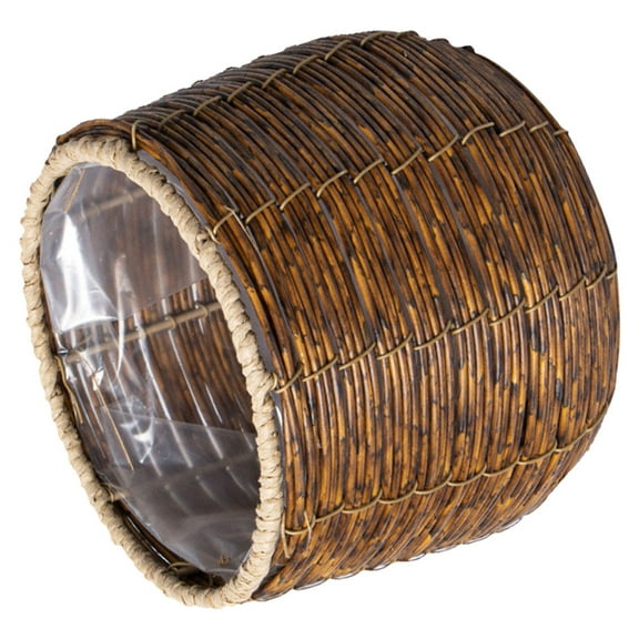 STOBOK Rattan Flower Basket Wicker Planter with Plastic Liner Small Trash Can Round Plant Pot for Home Office Bathrooms 17cm
