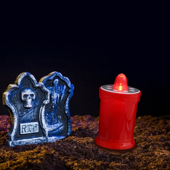 STOBOK Flameless Red LED Grave Candle Lantern with Illuminated Cross for Garden and Yard