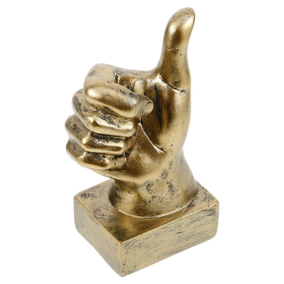STOBOK Golden Resin Hand Gesture Desk Statue Thumbs Up Finger Sculpture for Home Desktop Decor