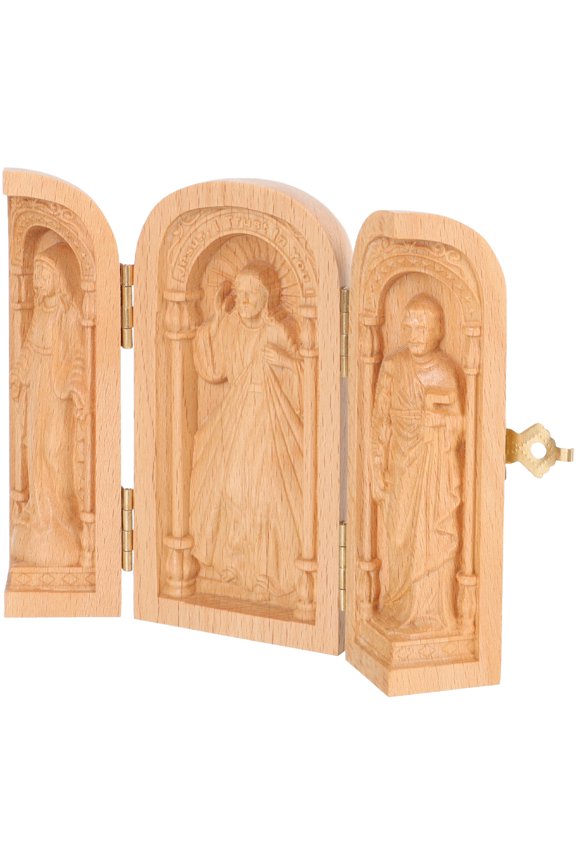 Khaki Wood Catholic Sculpture Decorative Figurine for Home Display