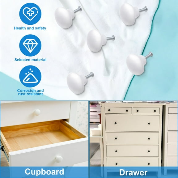 STOBOK 5Pcs White Ceramic Door Knobs Round Pull Handles for Kitchen Cabinets and Furniture