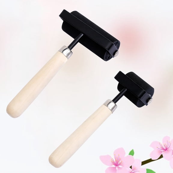 STOBOK Rubber Ink Roller with Wooden Handle 2pcs for Printing and Stamping