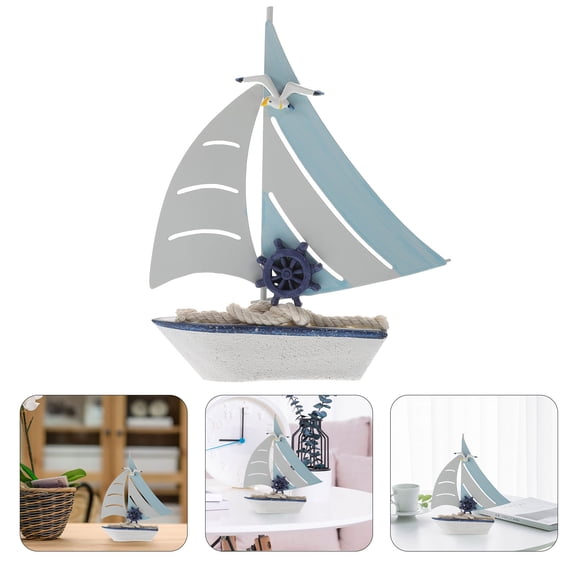 STOBOK Wooden Sailboat Figurine with Iron Accents Multi-Color Nautical Decor