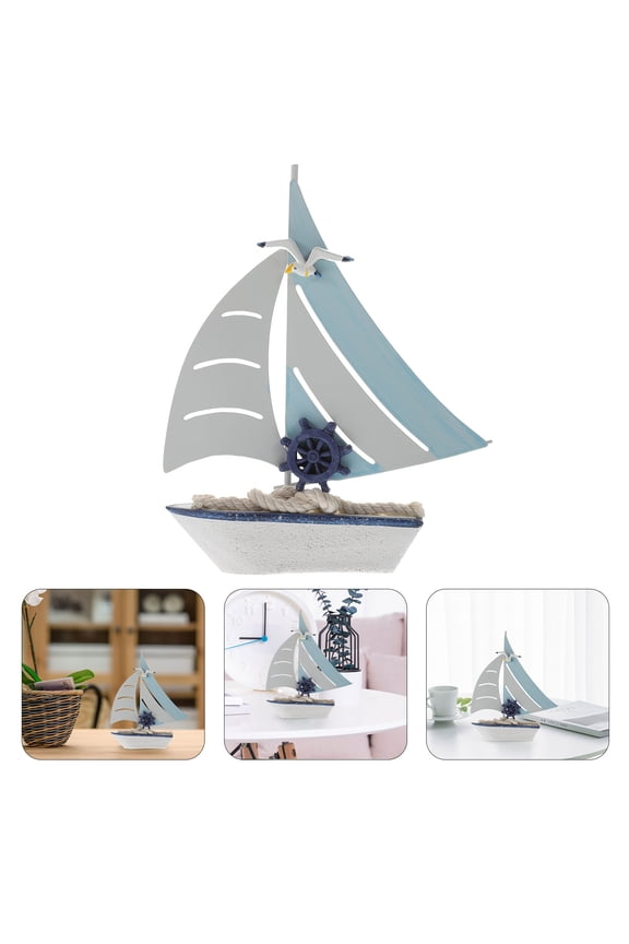 Wooden Sailboat Figurine with Iron Accents Multi-Color Nautical Decor