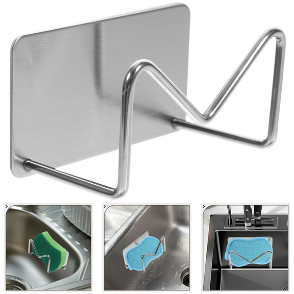 STOBOK Plated Silver Stainless Steel Sponge Holder for Kitchen Sink with Draining Design and Space Saving