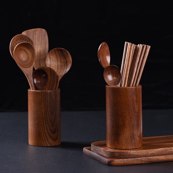 STOBOK Wood Utensil Holder for Kitchen Storage Wooden Cutlery Organizer and Pen Holder