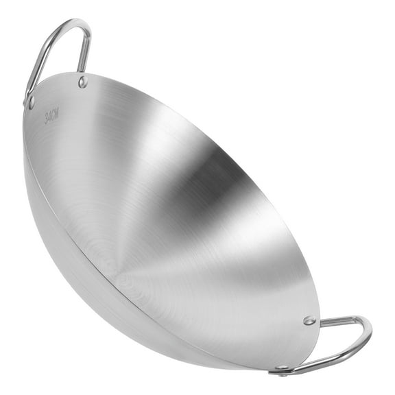 STOBOK Stainless Steel Traditional Chinese Wok Pan with Dual Handles for Gas Electric and Induction Stove