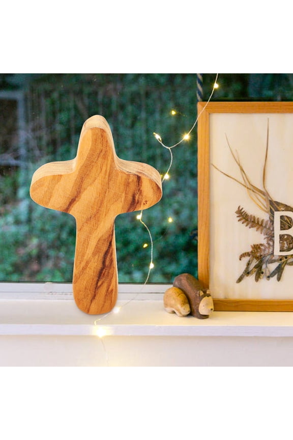 Rustic Light Brown Wooden Cross Craft for Desktop Decorative Adornment