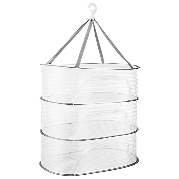 STOBOK White Hanging Drying Rack Mesh Laundry Basket 3 Tier Large Capacity Multi Functional Clothes Sweater Organizer