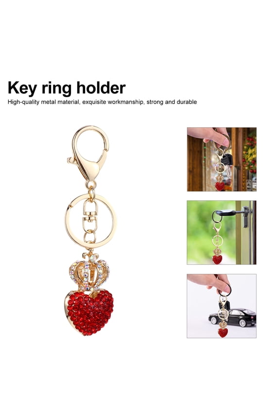 Valentine's Day Rhinestone Heart Keychain 2pcs Heart Shape Keyring for Women Purse Bag Pendant Gifts Red