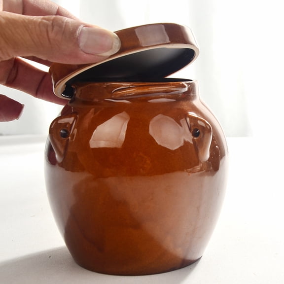 STOBOK Vintage Ceramic Sauerkraut Jar with Lid, 2.5L Vegetable Fermentation for Kitchen Storage and Decorative Coffee Color