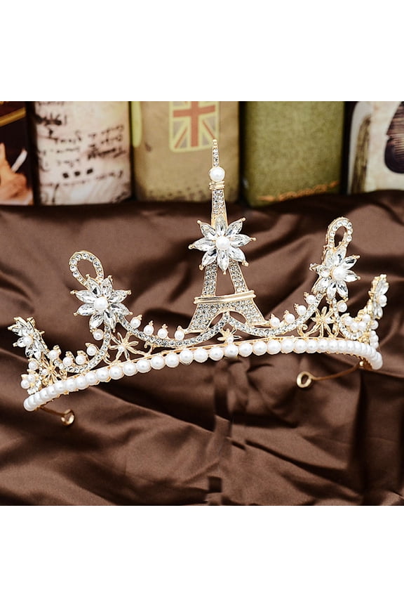 Golden Alloy Rhinestone Crown Headdress Chic Bridal Wedding Headband Accessory