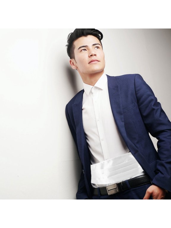 White Mens Cummerbund for Bridegroom and Groomsmen Soft Comfortable Posture Support