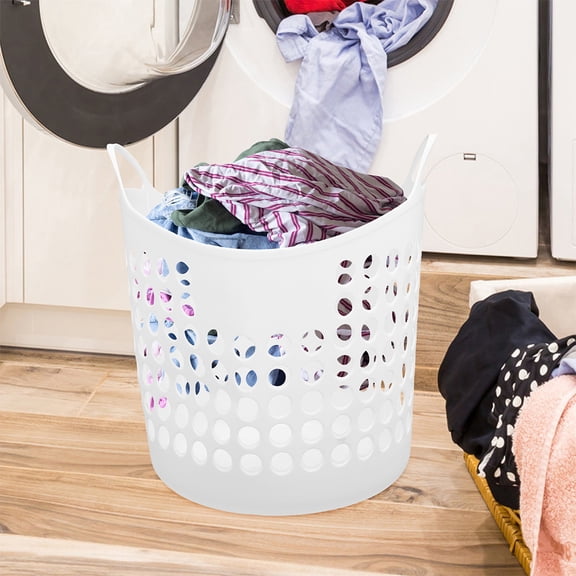 STOBOK Lightweight White Laundry Hamper with Handles for Versatile Home Storage