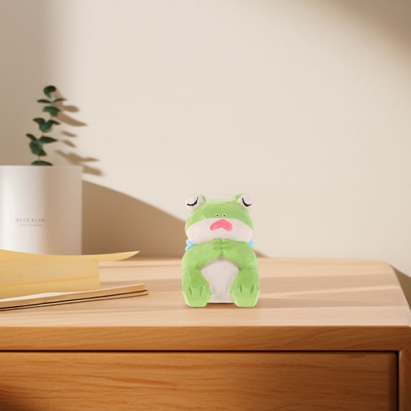 STOBOK Wooden Frog Sculpture Cute Animal Design Carving Ornament for Office Table Decor