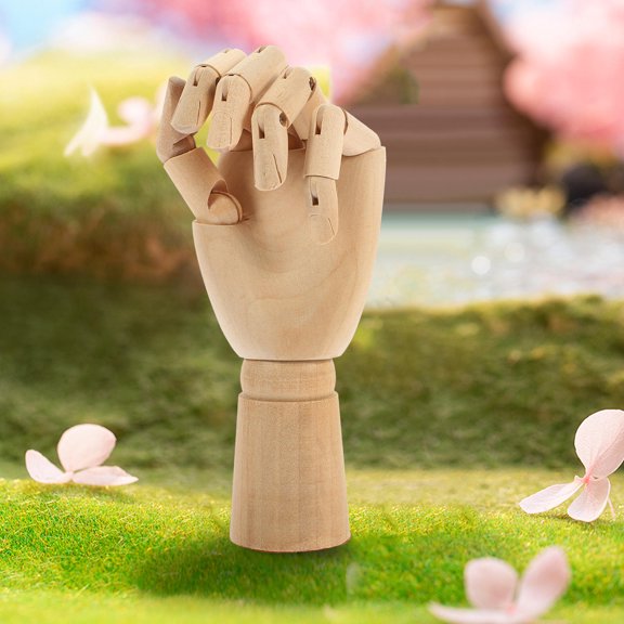 STOBOK Beige Wooden Hand Model with Movable Joints for Sketching and Home Decoration