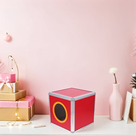 STOBOK Red Wooden Raffle Box with Aluminum Edge for Storage and Events