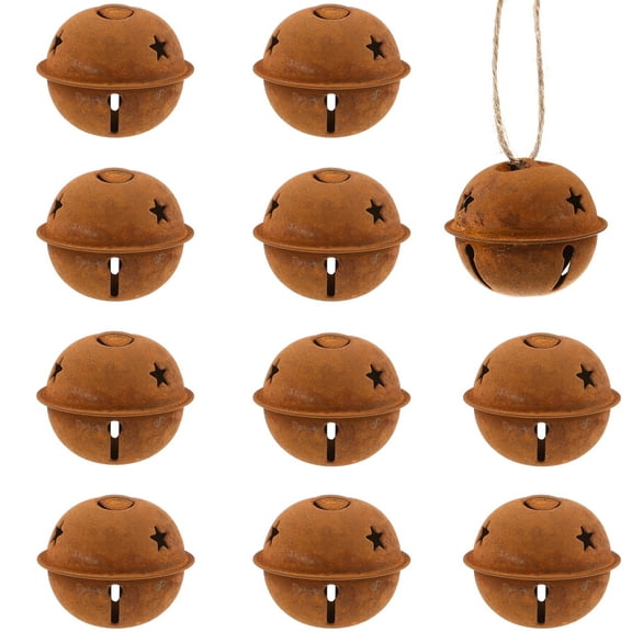 STOBOK 12pcs Brown Rusty Metal Christmas Jingle Bells with Star Cutouts for Party Decoration 40mm