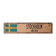thumbnail image 1 of STOCKHOLM SWEDEN Vintage Aluminum Street Sign Swede flag city country road rustic metal tin wall gift | Indoor/Outdoor | 30" Wide, 1 of 4
