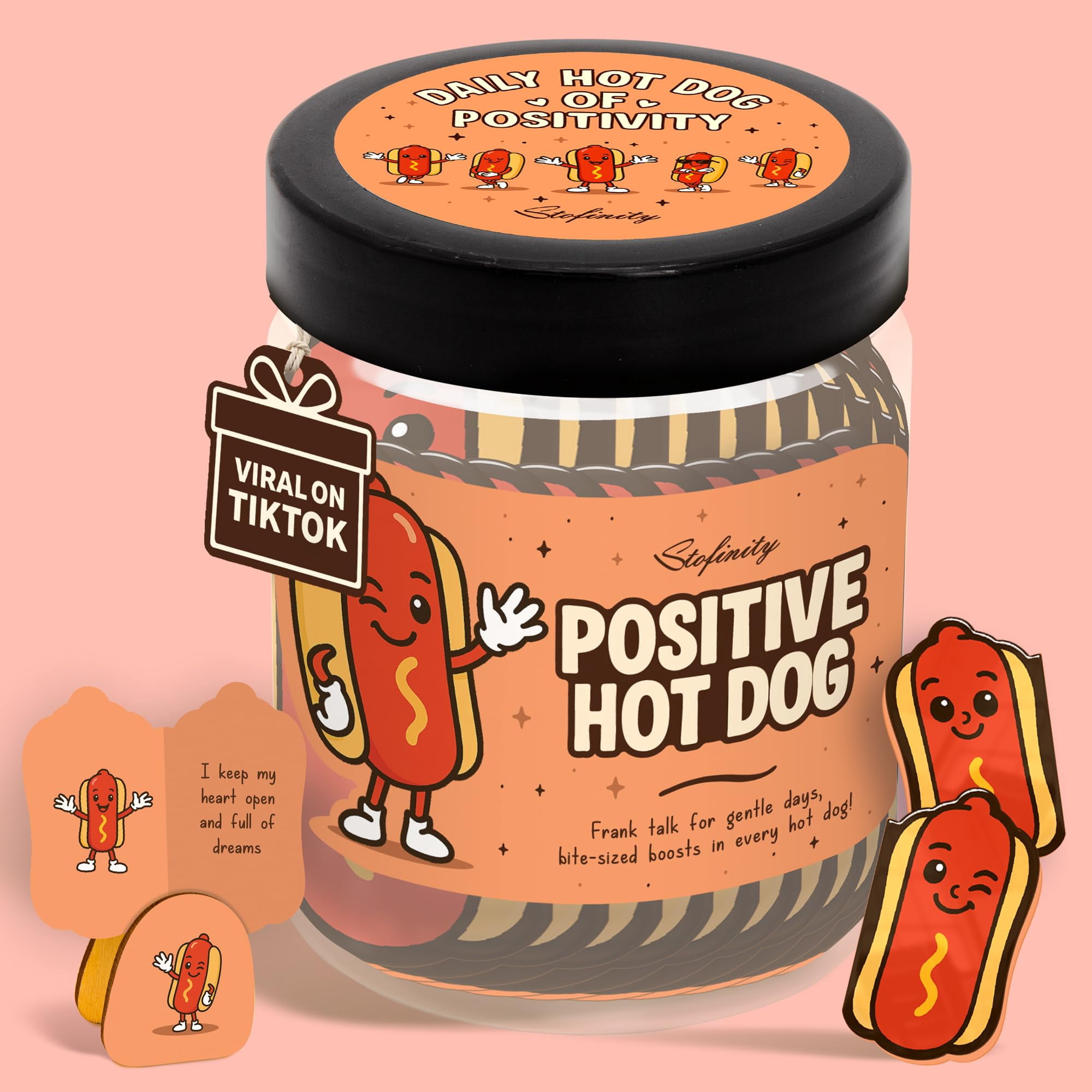 STOFINITY Positive Hot Dog Affirmation Jar, 60 Cards with Wood Stand ...