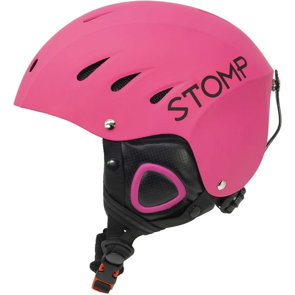 STOMP Ski & Snowboarding Snow Sports Helmet With Build-In Pocket in Ear Pads For Wireless Drop-In Headphone (Matte Pink, Small)