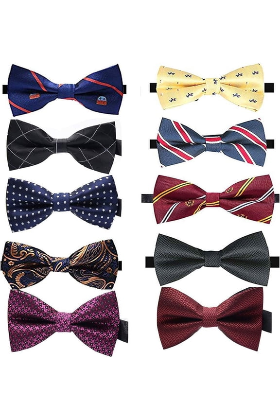 10pc Adjustable Neck Bow Ties Set, Slim Necktie for Men Boys Multicolor