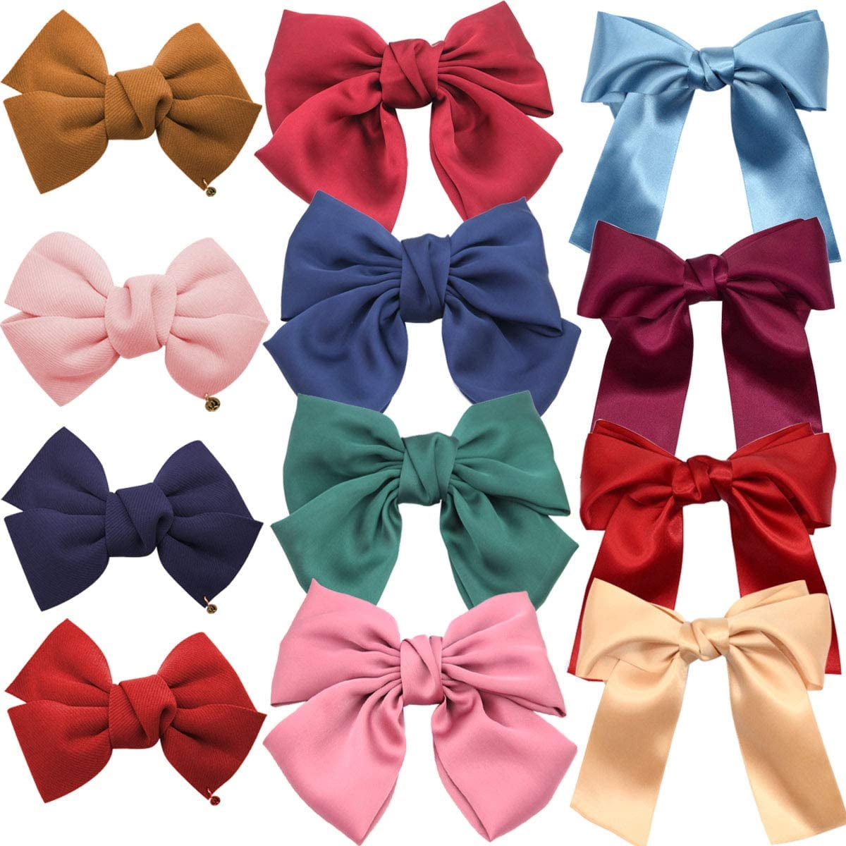 STONCEL 12PCS Large Satin Ribbon Bow Hair Clips Bowknot Barrettes, 8