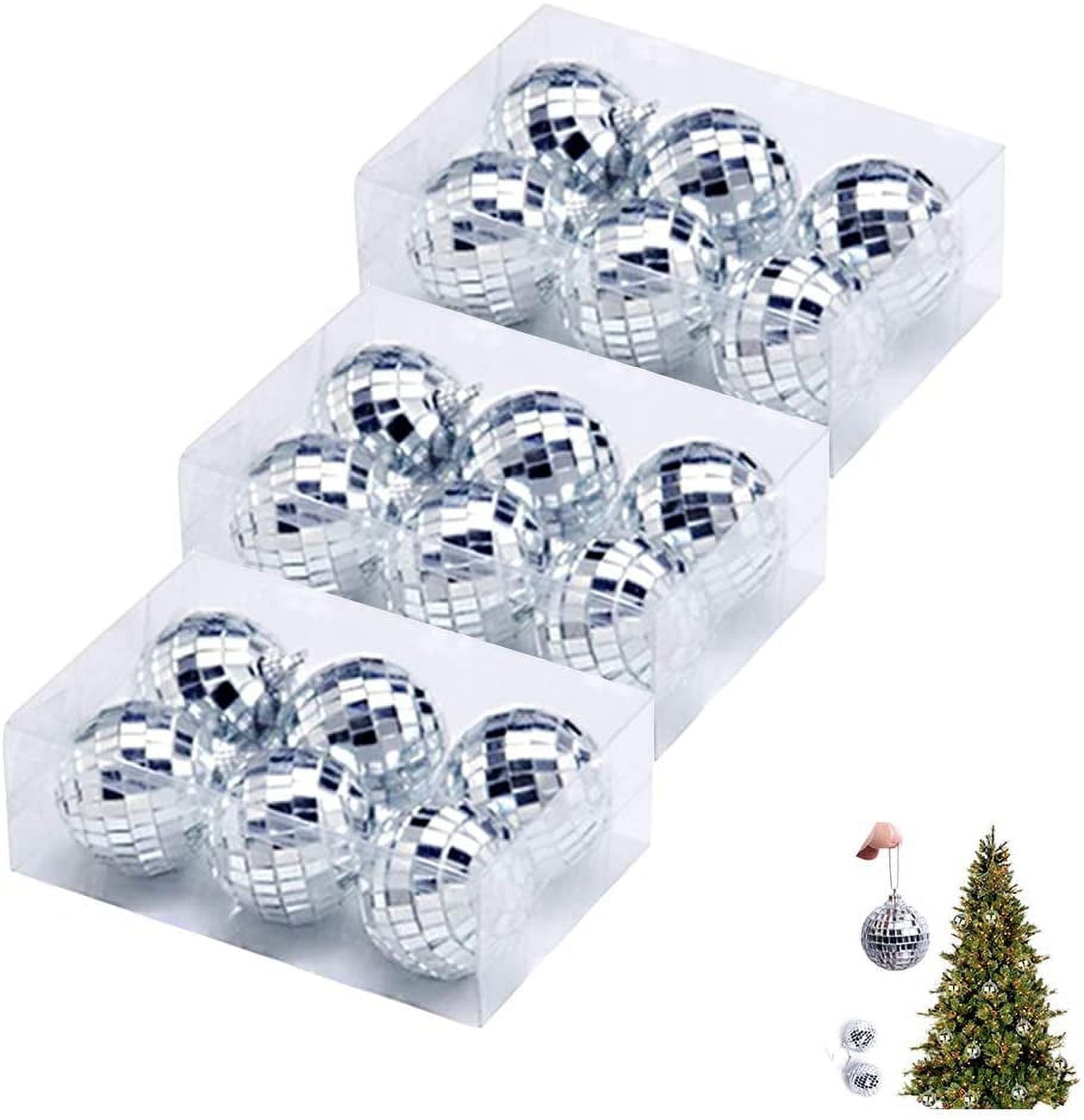 STONCEL 18 Pcs 2 Inch Silver Mirror Baubles, Disco Mirror Ball, Christmas Tree Bauble with Fastening Strap for Party, Chrismas Ornaments, Xmas Tree Decoration