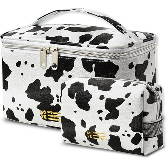 STONCEL 2 Pack Makeup Bag Travel Organizer Case for Women, Cosmetic Bag with Handle and Divider, Cosmetic Pouch Toiletry Bag, Milk Cow Stripe for Women Girls