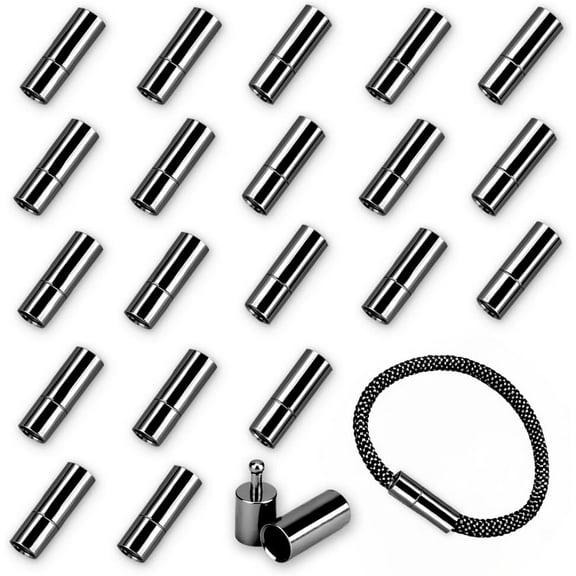 STONCEL 20 PCS Cord End Caps for Jewelry Making, Push Clasps for Leather Rope Necklace Bracelet Buckle (Black, 3mm)