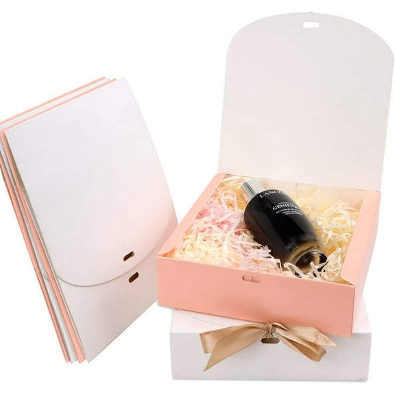 STONCEL 24PCS Gift Boxes with Lids Gifts Wrap Boxes, Kraft Paper Gift Boxes 6.5x6.5x1.97in Bow Ribbon Present Wrap Box for Wrapping Party Birthdays Ornament Presents(White+Pink)