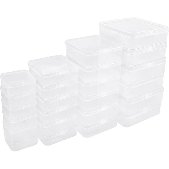 STONCEL 24PCS Mini Plastic Clear Storage Box, Containers Box with Hinged Lid, 4 Mixed Sizes Box for Small Items Beads Jewelry Business Cards Pills Crafts