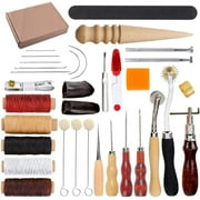 STONCEL 33pc DIY Leather Craft Hand Kit Tools Set for Sewing Stitching Stamping Carving Saddle Leather Artwork Accessories Awl Thimble