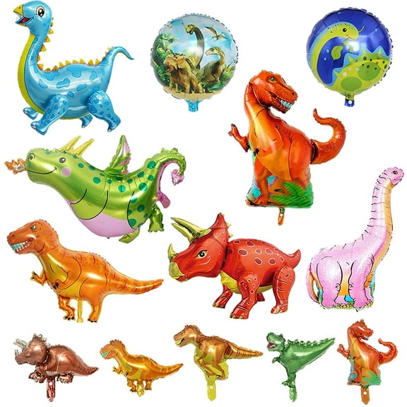 Pack of 15 Dinosaur Foil Balloons, Giant Self-Standing 3D Aluminium Mylar Helium Jumbo Jungle Dinosaur Balloons for Children, Gift, Birthday, Graduation, Decoration