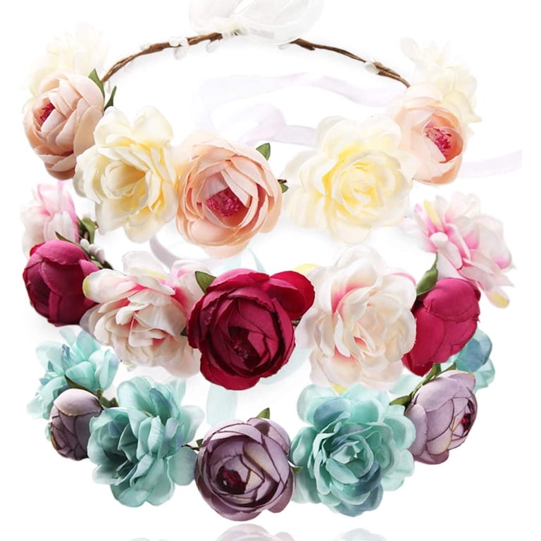 STONCEL 3PCS Handmade Flower Headband Floral Crown, Bridal  display picture 1