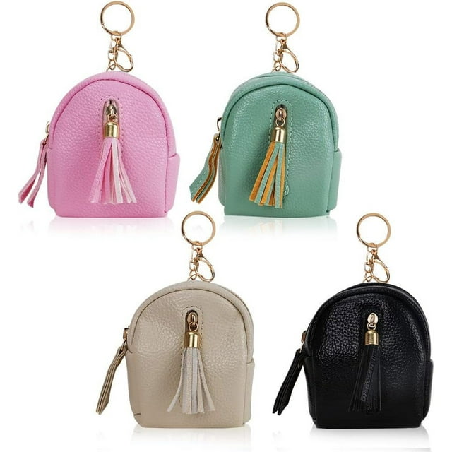 STONCEL 4 PACK Mini Coin Purse , Key Chain Backpack Zipper Coin Pouch